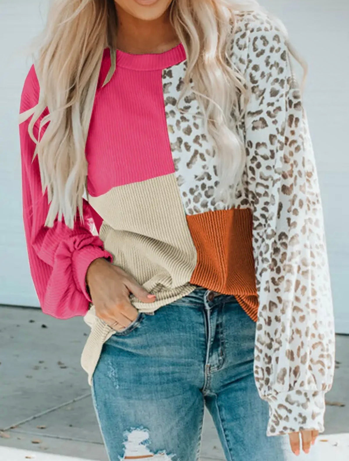 Patchwork Leopard Long Sleeve Top