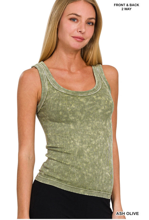 2-way Neckline Washed Ribbed Seamless Tank Top