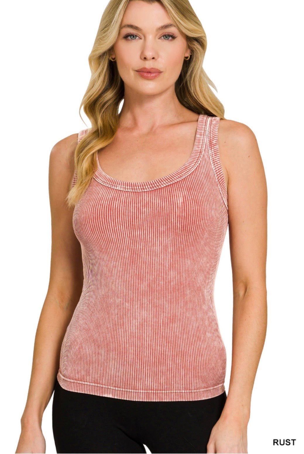 2-way Neckline Washed Ribbed Seamless Tank Top