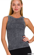 2-way Neckline Washed Ribbed Seamless Tank Top