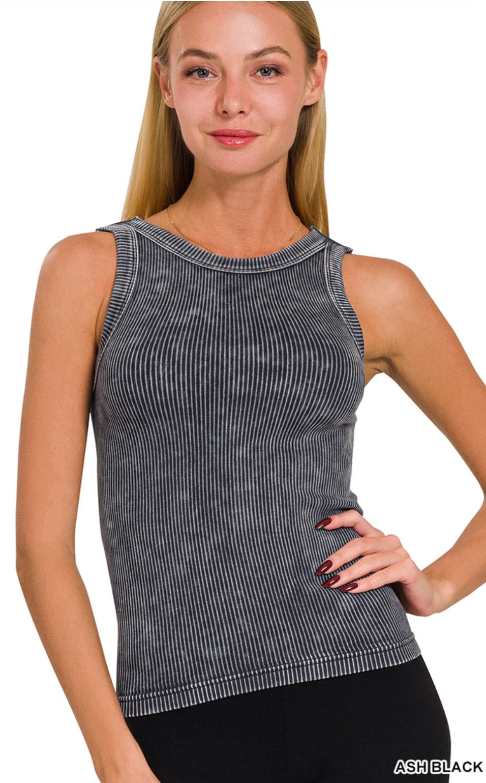 2-way Neckline Washed Ribbed Seamless Tank Top