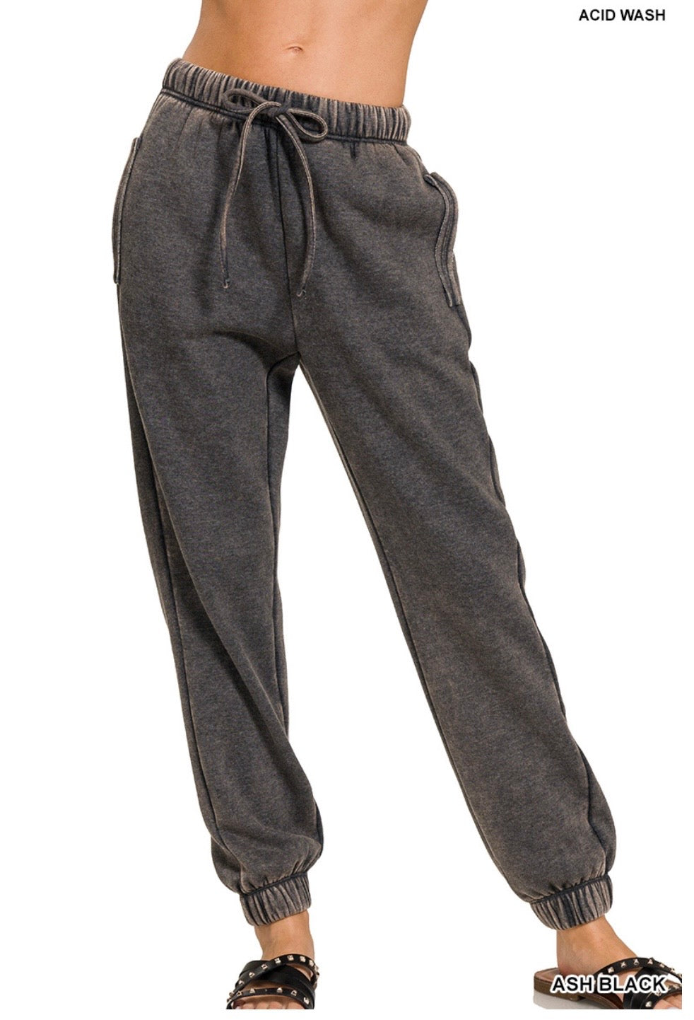 Acid Wash Fleece Sweatpants With Pockets