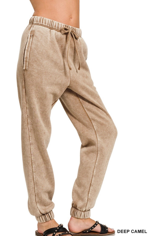 Acid Wash Fleece Sweatpants With Pockets