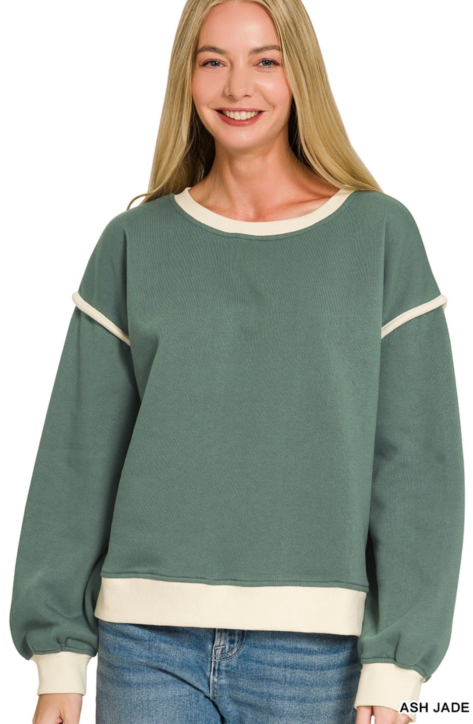Fleece contrast trim piping detail sweatshirts