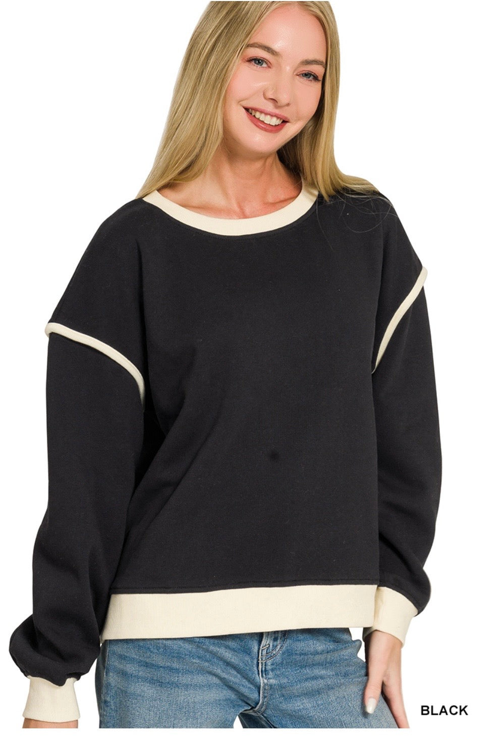 Fleece contrast trim piping detail sweatshirts