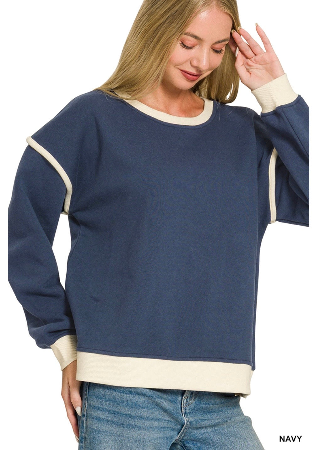 Fleece contrast trim piping detail sweatshirts