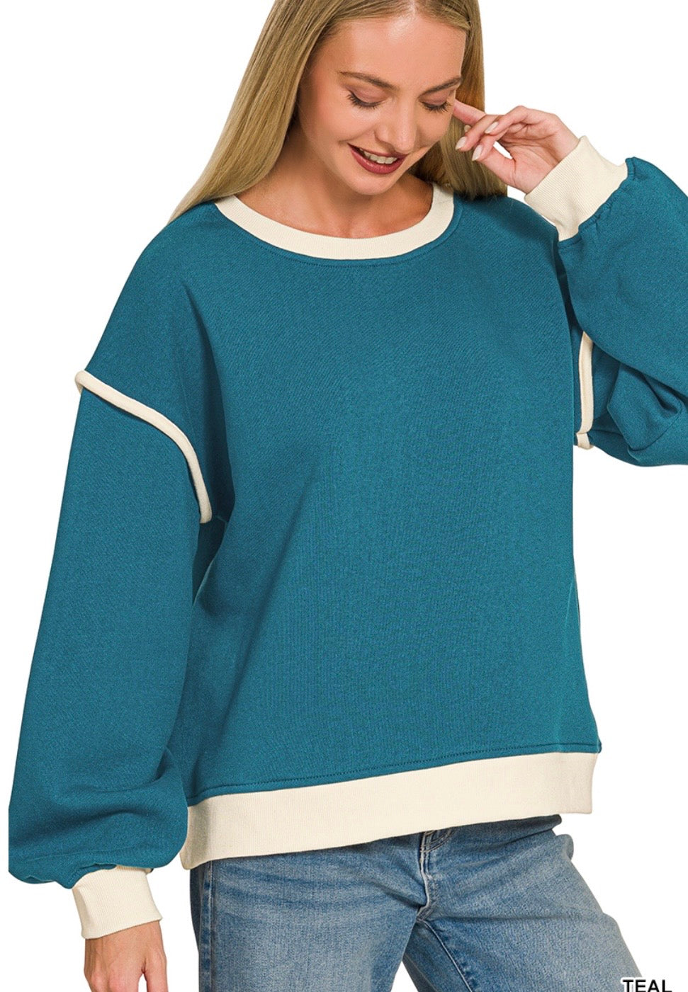Fleece contrast trim piping detail sweatshirts